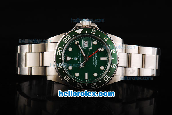 Rolex GMT-Master Automatic Movement Silver Case with Green Dial and Green Bezel-White Round Marker - Click Image to Close